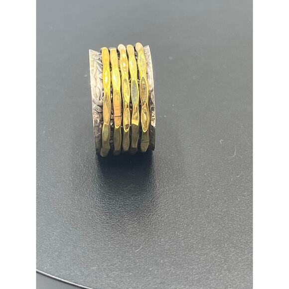 YS India Vintage Sterling Silver Hammered And Brass Spinner Two Tone Ring 9.5 - Picture 7 of 12